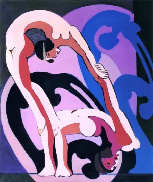 Pair of Acrobats, Sculpture by Ernst Ludwig Kirchner Oil Painting