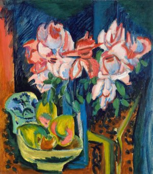 Pink Roses by Ernst Ludwig Kirchner Oil Painting
