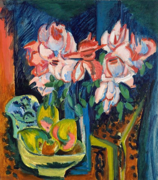 Pink Roses  by Ernst Ludwig Kirchner - Hand-Painted Oil Painting Reproduction