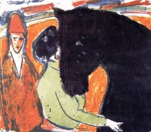 Rapphengst, Reiterin und Clown by Ernst Ludwig Kirchner Oil Painting