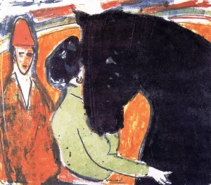 Rapphengst, Reiterin und Clown Oil painting by Ernst Ludwig Kirchner
