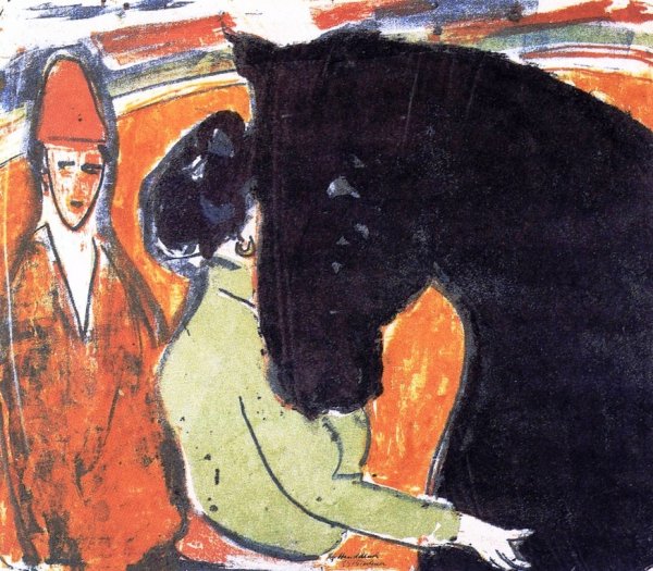 Main Product Photo of Rapphengst, Reiterin und Clown Painting by Ernst Ludwig Kirchner