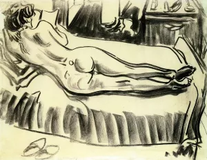 Reclining Nude from Behind on a Sofa by Ernst Ludwig Kirchner - Oil Painting Reproduction