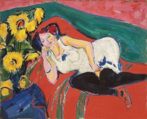 Reclining Woman in a White Chemise by Ernst Ludwig Kirchner Oil Painting
