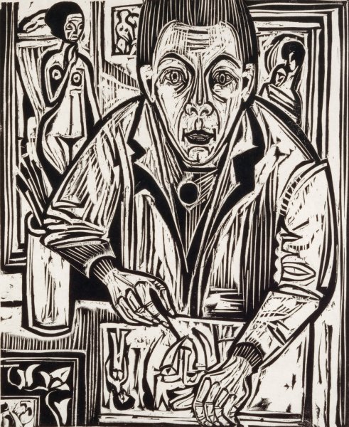 Selbstbildnis, holzschneidend  by Ernst Ludwig Kirchner - Hand-Painted Oil Painting Reproduction