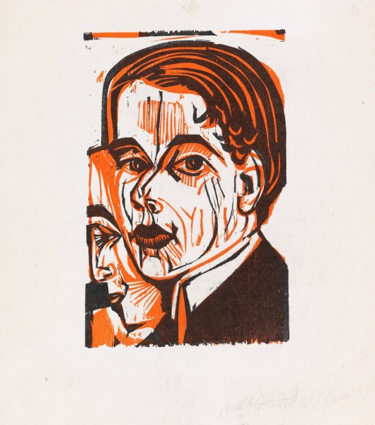 Selbstbildnis mit Frauenprofil  by Ernst Ludwig Kirchner - Hand-Painted Oil Painting Reproduction