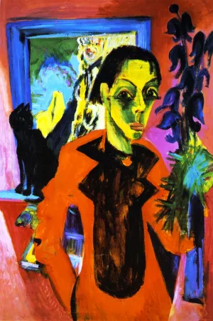 Self Portrait with Cat by Ernst Ludwig Kirchner Oil Painting