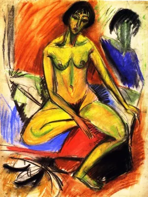 Sitzender Weiblicher Akt by Ernst Ludwig Kirchner Oil Painting