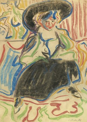 Sitzendes Madchen Mit Hut by Ernst Ludwig Kirchner Oil Painting