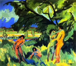 Spielende nachte Manschen unter Baum by Ernst Ludwig Kirchner - Oil Painting Reproduction