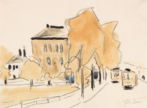 Stadtlandschaft mit zwei Strasenbahnen by Ernst Ludwig Kirchner Oil Painting