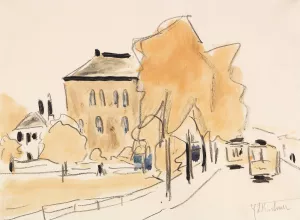 Stadtlandschaft mit zwei Strasenbahnen by Ernst Ludwig Kirchner Oil Painting