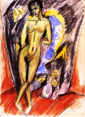 Stehender Akt vor dem Zelt by Ernst Ludwig Kirchner - Oil Painting Reproduction