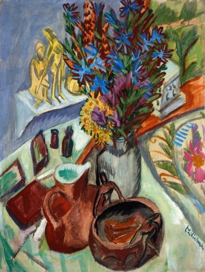Still Life with Jug and African Bowl by Ernst Ludwig Kirchner Oil Painting