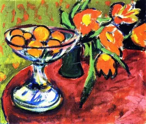 Still Life with Oranges and Tulips by Ernst Ludwig Kirchner Oil Painting