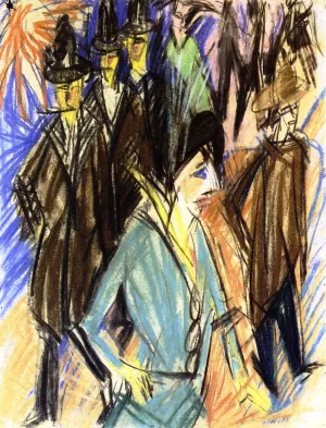 Strassenzene mit Gruner Kokotte by Ernst Ludwig Kirchner - Oil Painting Reproduction