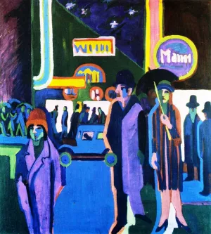 Street Scene at Night by Ernst Ludwig Kirchner - Oil Painting Reproduction
