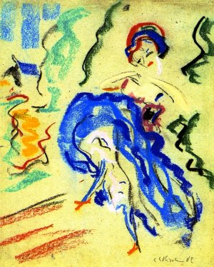 Tanzerin mit Blauem Rock Oil painting by Ernst Ludwig Kirchner
