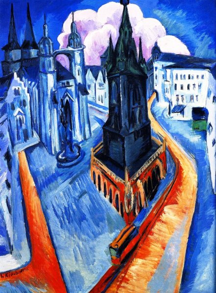 Main Product Photo of The Red Tower at Halle Painting by Ernst Ludwig Kirchner
