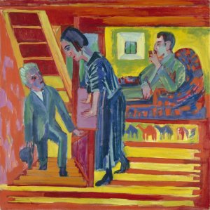 The Visit - Couple and Newcomer Oil painting by Ernst Ludwig Kirchner