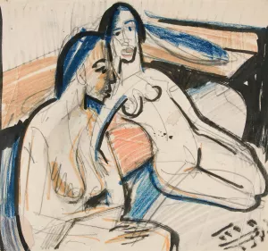 Two Seated Women in Studio by Ernst Ludwig Kirchner Oil Painting