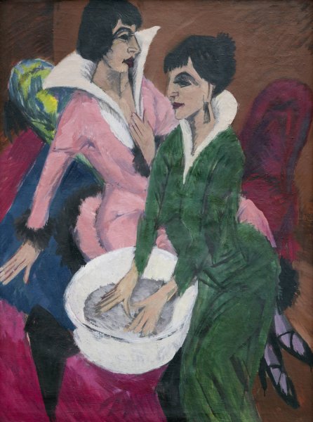 Two Women by a Sink; The Sisters  by Ernst Ludwig Kirchner - Hand-Painted Oil Painting Reproduction