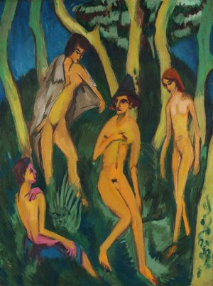 Vier akte unter baumen by Ernst Ludwig Kirchner Oil Painting