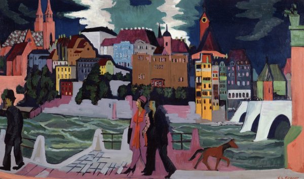 Main Product Photo of View of Basel and the Rhine  Painting by Ernst Ludwig Kirchner