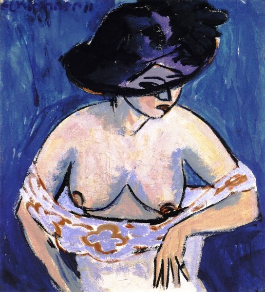 Main Product Photo of Weiblicher Akt mit Hut Painting by Ernst Ludwig Kirchner