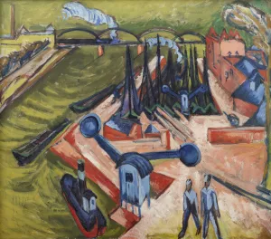 Western Harbour in Frankfurt am Main by Ernst Ludwig Kirchner Oil Painting