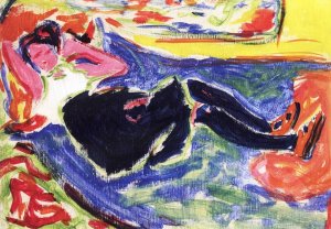 Woman with Black Stockings Oil painting by Ernst Ludwig Kirchner
