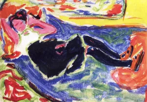 Woman with Black Stockings by Ernst Ludwig Kirchner - Oil Painting Reproduction
