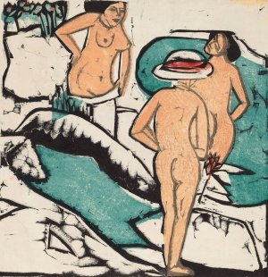 Women Bathing Between White Stones by Ernst Ludwig Kirchner Oil Painting