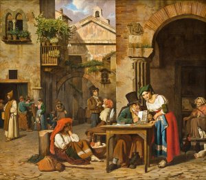 A Roman Street Letter-Writer Reading A Letter Aloud To A Young Girl by Ernst Meyer Oil Painting