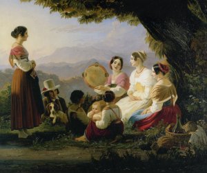 Outing in the Mounti Albani Hills near Rome by Ernst Meyer Oil Painting