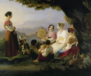 Outing in the Mounti Albani Hills near Rome by Ernst Meyer Oil Painting