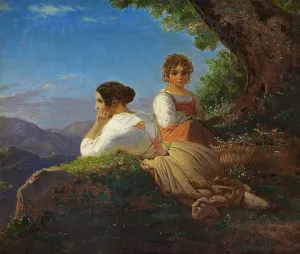Tvende italienerinder by Ernst Meyer Oil Painting