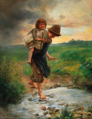 Piggyback by Ernst Nowak Oil Painting