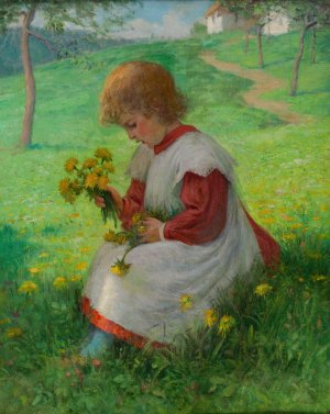Madchen mit LOwenzahn by Ernst Payer Oil Painting