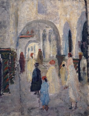 Arcaded Street in a North African Town by Ernst Schiess Oil Painting
