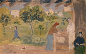 At the Fountain by Ernst Schiess Oil Painting
