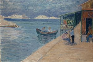 Beach with Fisherman's Inn by Ernst Schiess Oil Painting