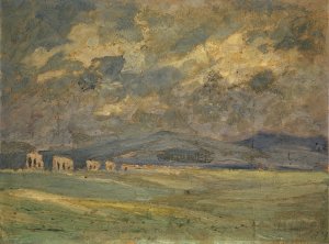 Campagna with Distant Aqueduct by Ernst Schiess Oil Painting