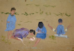 Children Barefoot in the Green by Ernst Schiess Oil Painting