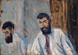 Double Portrait of a Bearded Man in a White Shirt by Ernst Schiess Oil Painting