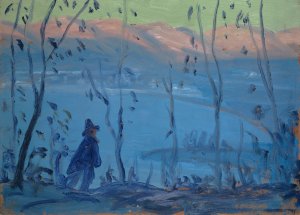 Evening Walk Above a Southern Lake by Ernst Schiess Oil Painting