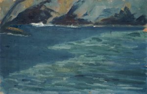 Felsenkuste und ruhiges Meer Oil painting by Ernst Schiess