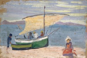 Fischerboot am Strand Oil painting by Ernst Schiess