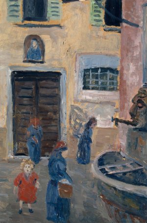 Grasende Ziegen vor schmalem Meeresarm und fernem Hugelzug by Ernst Schiess Oil Painting