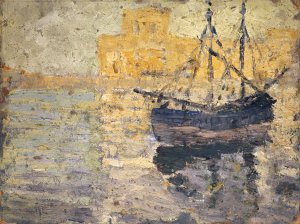 Harbour with Sailing Boat by Ernst Schiess Oil Painting